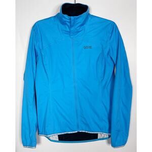GORE Womens Medium M Cyan Blue Windproof Running Jacket Windstopper Zip Pocket